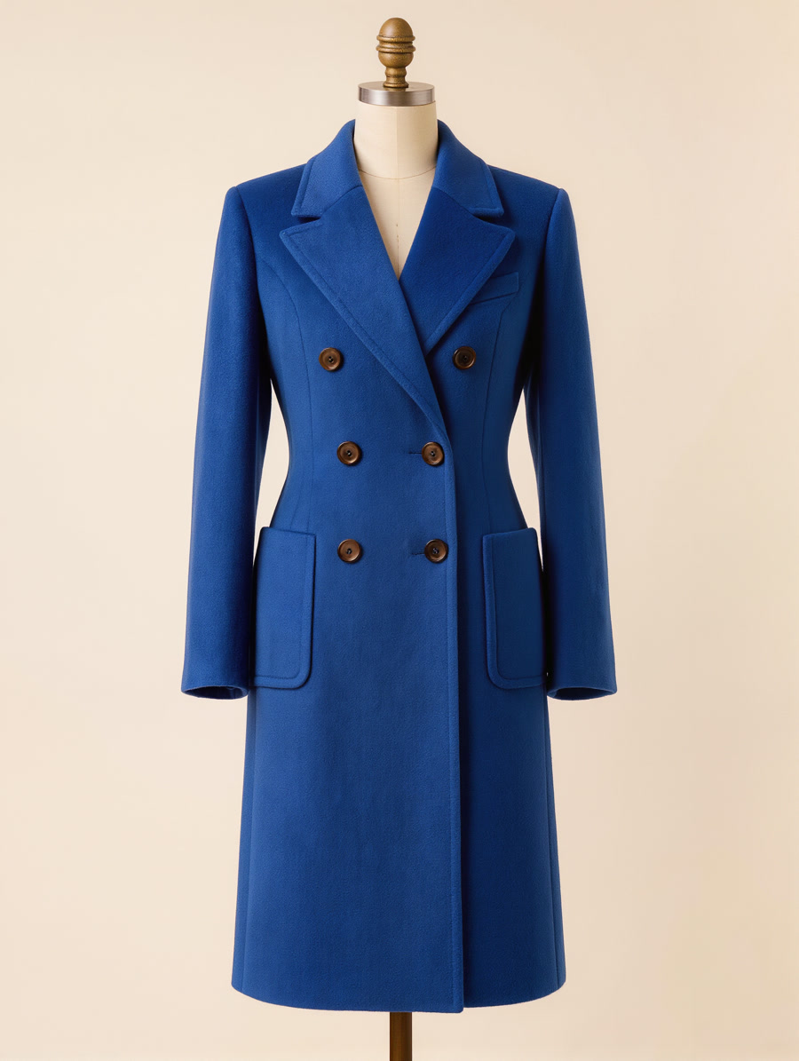 Designer Cobalt Wool Coat, front view